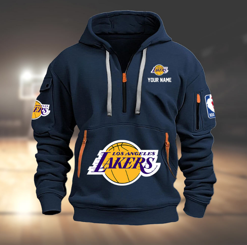 Personalize Los Angeles Basketball Team Quarter Zip Hoodie