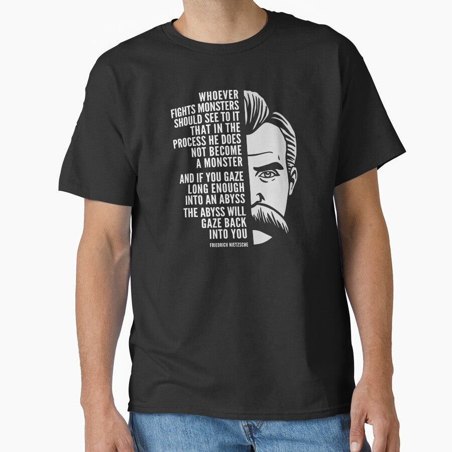 Friedrich Nietzsche Inspirational Quote: The Abyss Will Gaze Back Into You by Elvin Dantes