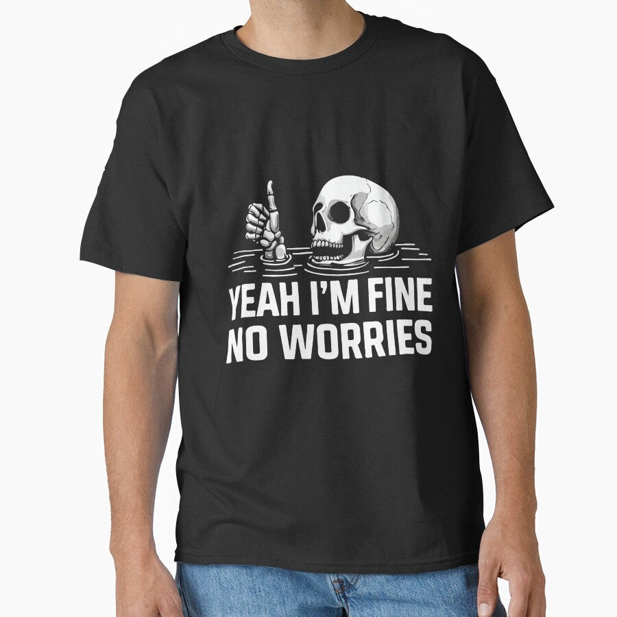 Yeah Im Fine No Worries Funny Skull Vintage Sarcastic Humor Dark Aesthetic by kiralynstration