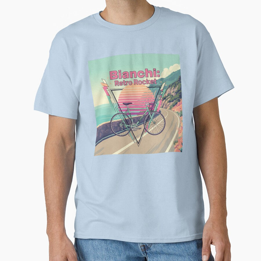 Bianchi T-Shirt - Retro Rocket 80s Pastel Bike Tee by GalaxyInstore