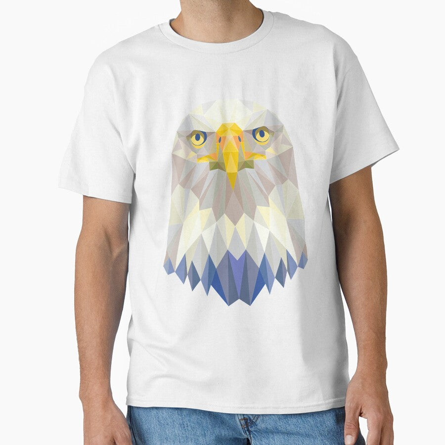 Bald Eagle Head USA T-Shirt Geometric Polygon Design Tee by AllStarMerch