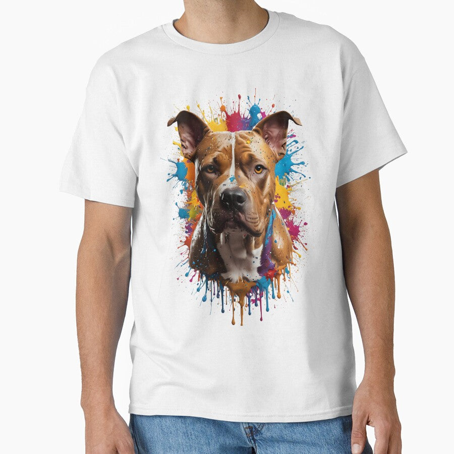 Colorful Pitbull Art Abstract Dog Portrait Splash Painting by AI-Syn-Pro