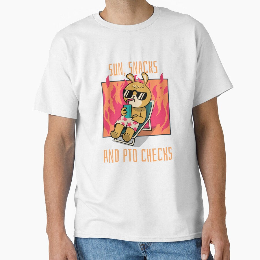 Sun,Snacks and PTO Checks T-Shirt by Echothreadz