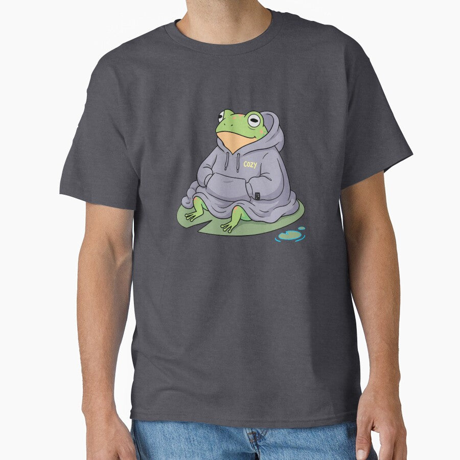 Cute Cozy Frog Wearing Oversized Hoodie by PholPol1959