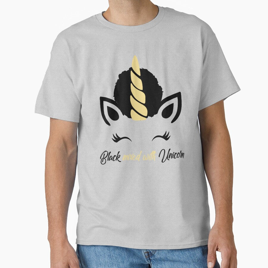 Afro Puff Black Girl Magic Unicorn Shirt - Cute Eyelashes Yellow and Black by LittleBlkTees