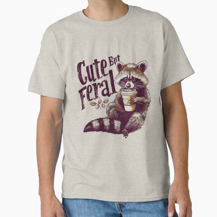 Cute But Feral Vintage Raccoon Shirt For Men, For Women, Funny Loves Coffee Gift by jelee-jelee