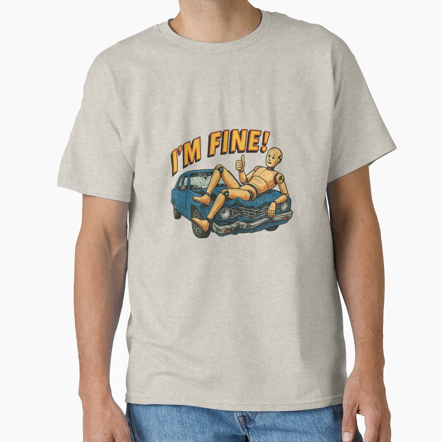 I’m Fine – Crash Test Dummy on Crashed Blue Car by The Devil's Bargain