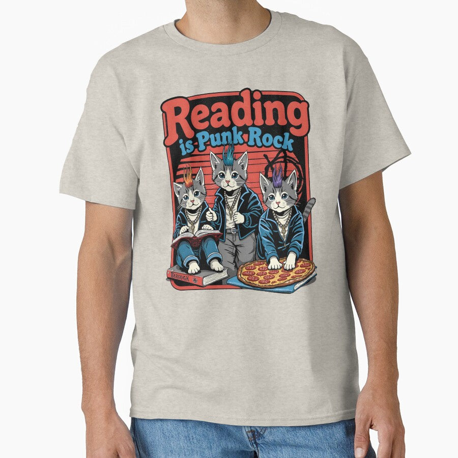 Reading is Punk Rock - Funny Cat & Book Lover Design by Vintagenaut Co.