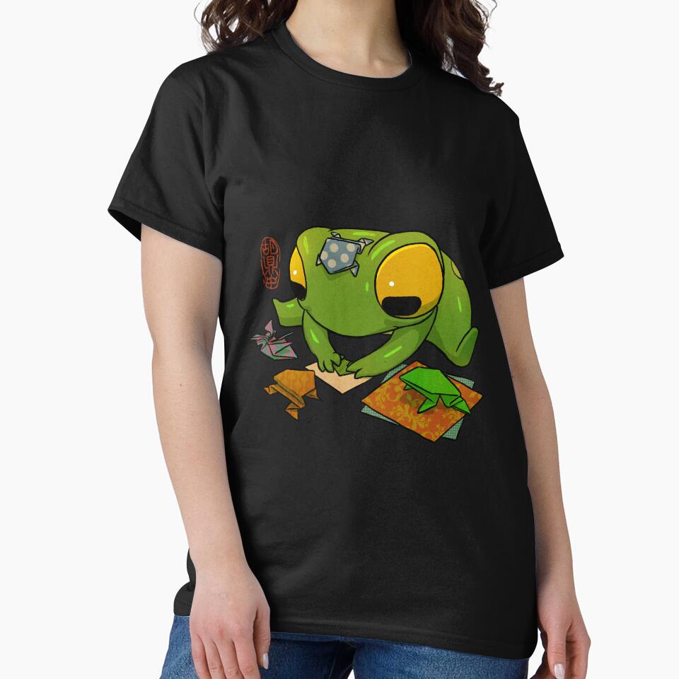 cute frog making origami artwork asian style by DingHuArt