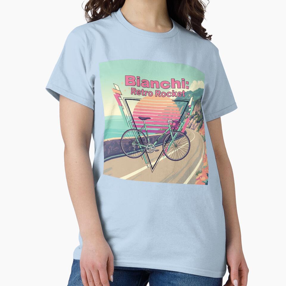 Bianchi T-Shirt - Retro Rocket 80s Pastel Bike Tee by GalaxyInstore