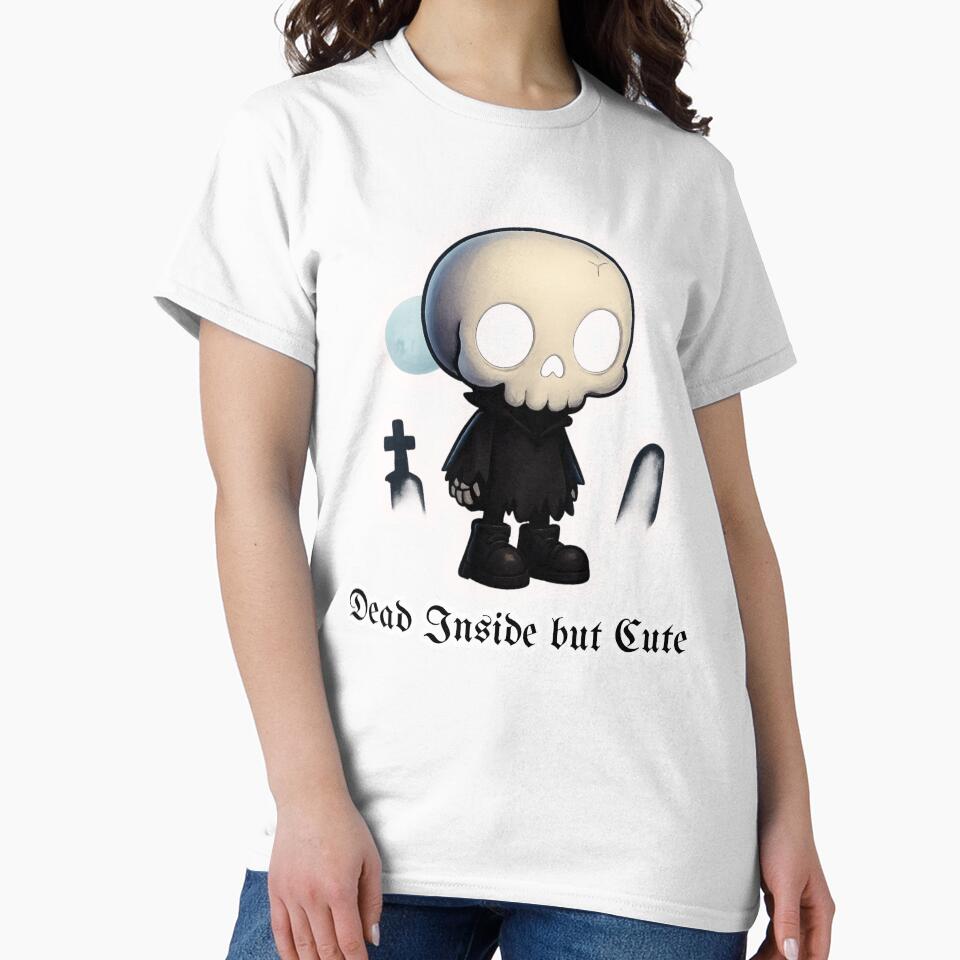 Dead Inside but Cute Kawaii Goth Skull Dark Aesthetic Sticker by LumereAndCoeur