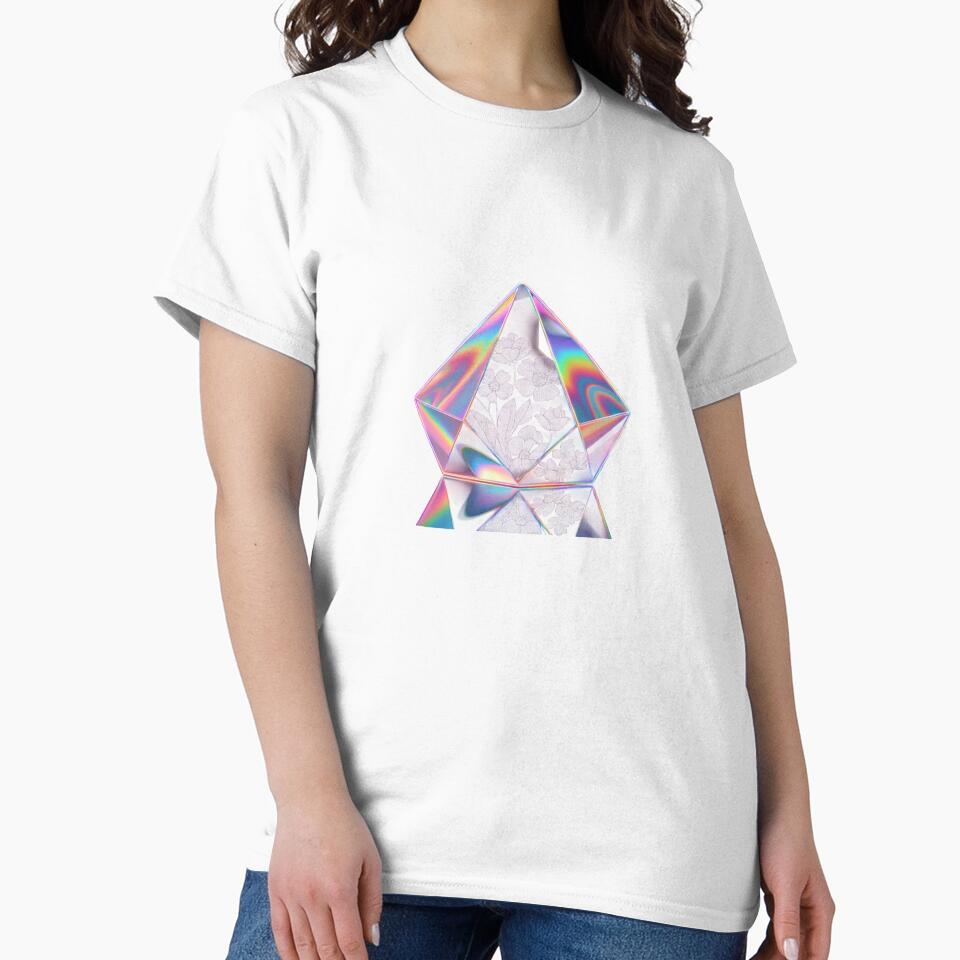 Holographic crystal with floral design reflecting rainbow colors by Creative88Art