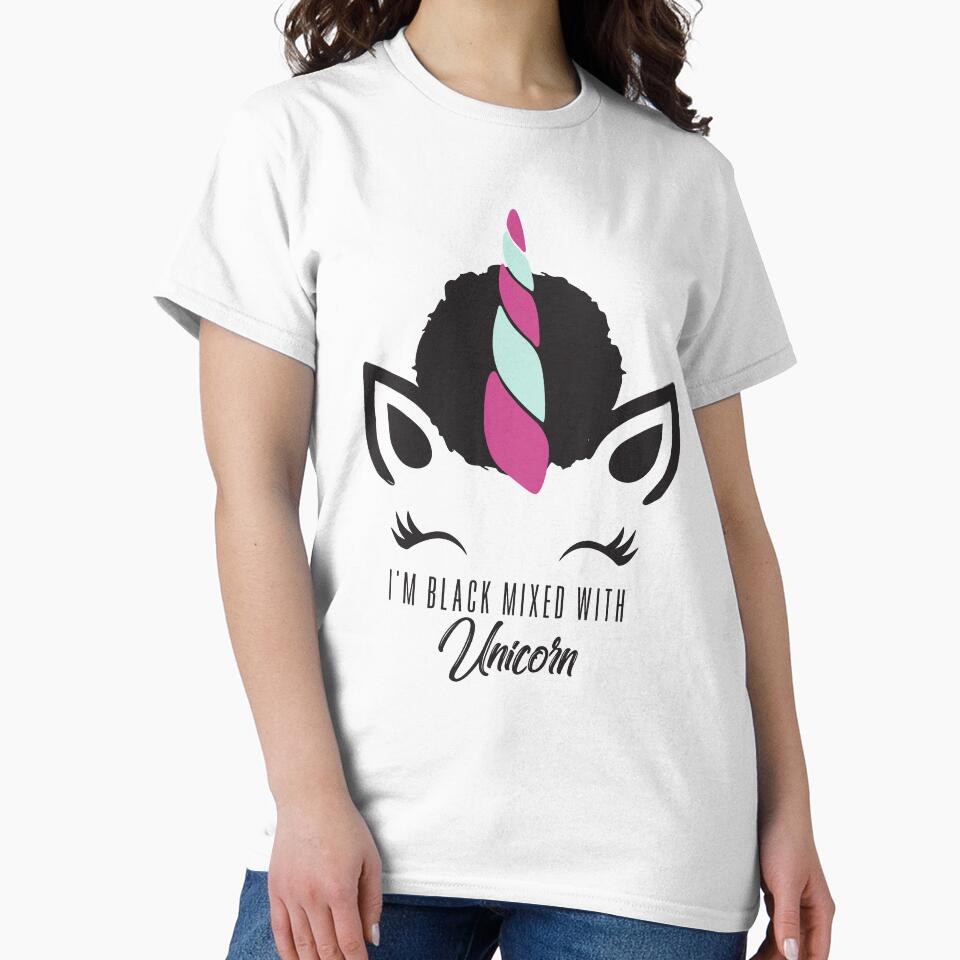 Afro Puff Black Girl Magic Unicorn Shirt - Cute Eyelashes by LittleBlkTees