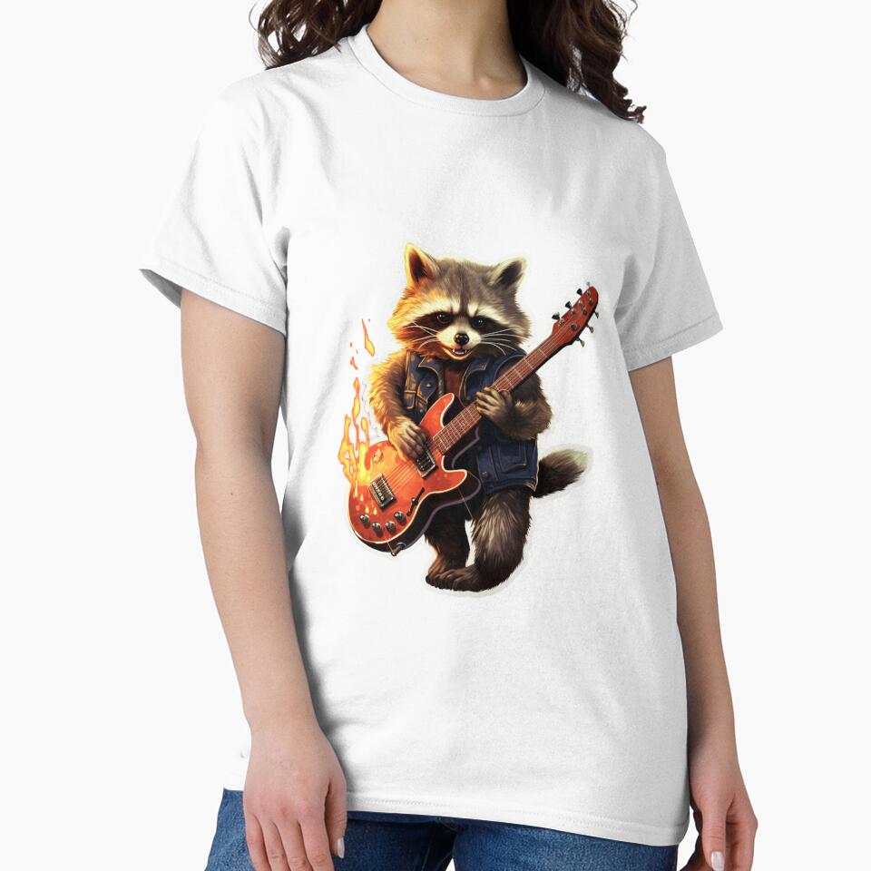 Rockman Raccoon | Classic T-Shirt by NicolasGlowArt