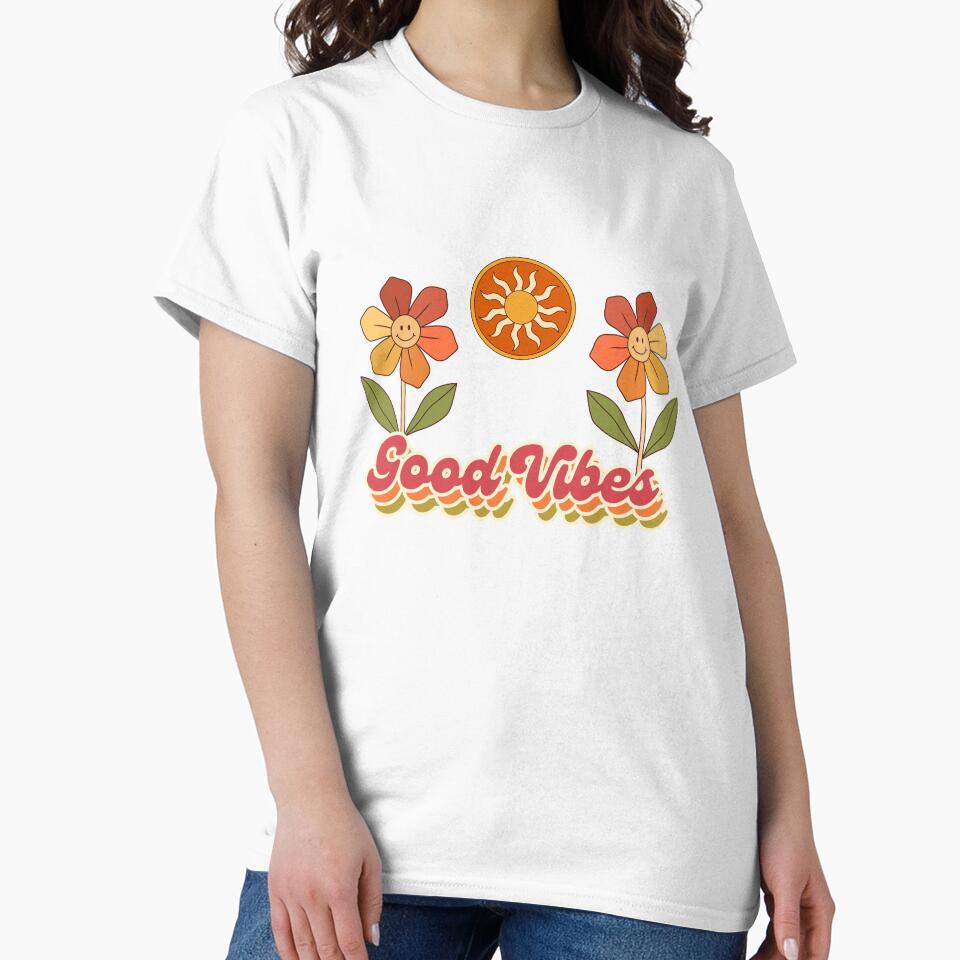 Good Vibes Retro Hippie Flowers by JadedLilacsArt