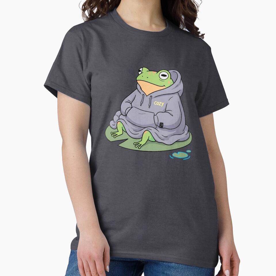 Cute Cozy Frog Wearing Oversized Hoodie by PholPol1959