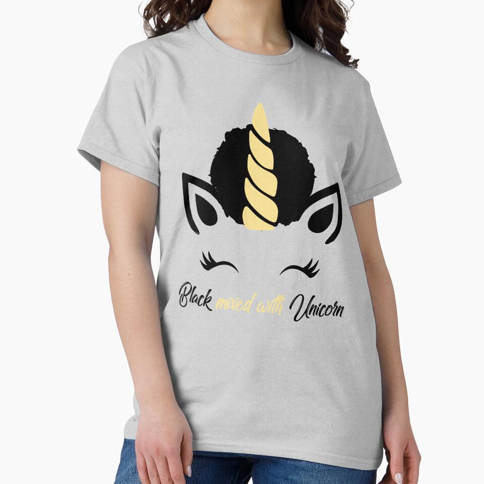 Afro Puff Black Girl Magic Unicorn Shirt - Cute Eyelashes Yellow and Black by LittleBlkTees