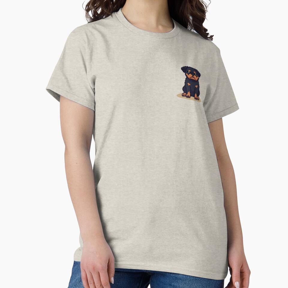 Retro 16-Bit Rottweiler Front Stance Pixel Art T-Shirt by ClosetCrown