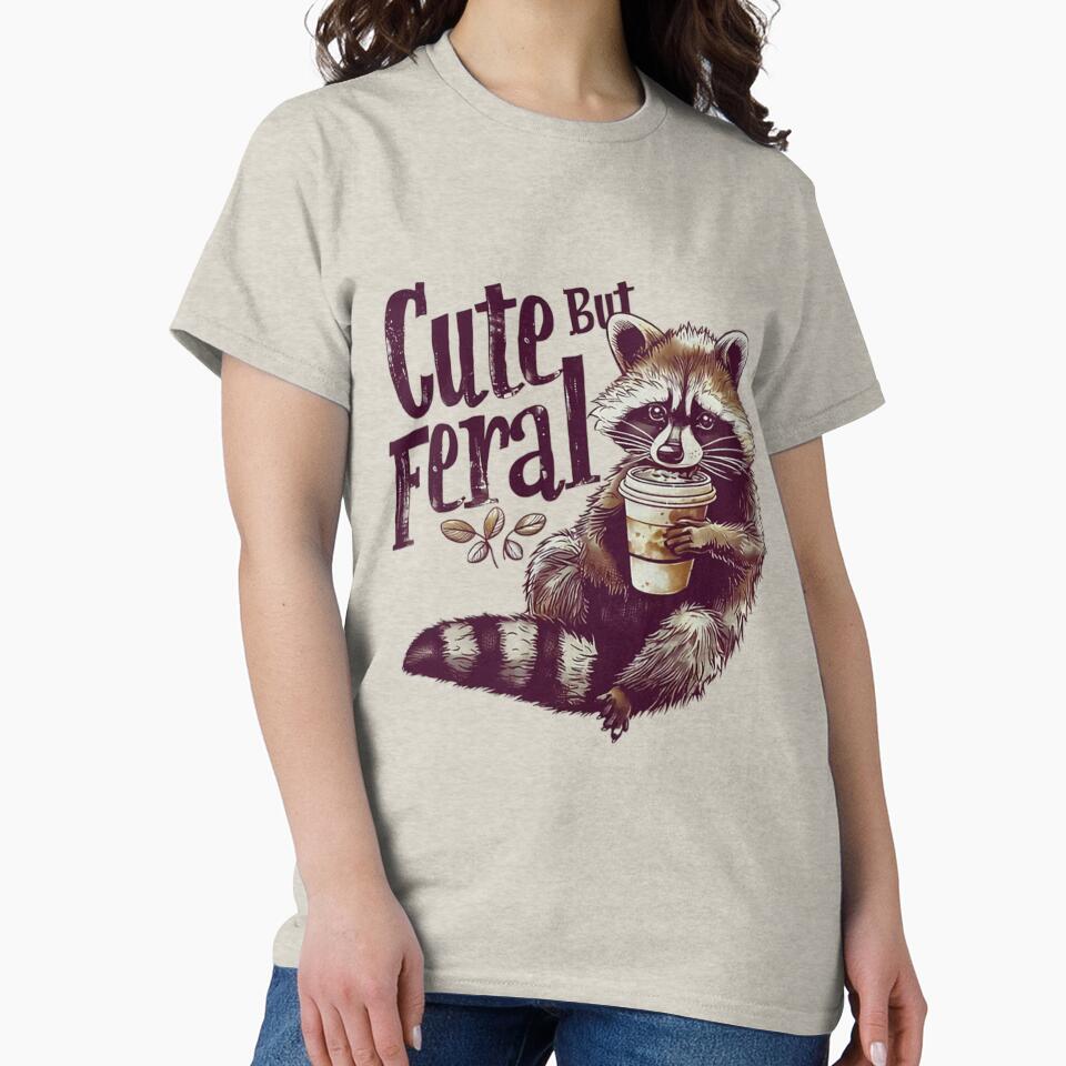 Cute But Feral Vintage Raccoon Shirt For Men, For Women, Funny Loves Coffee Gift by jelee-jelee