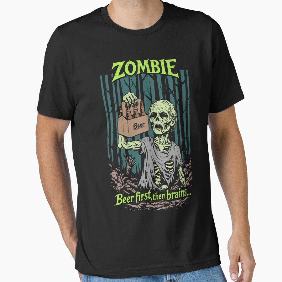 Beer First Then Brains - Funny Zombie Drinking Art by fabiandesigns88