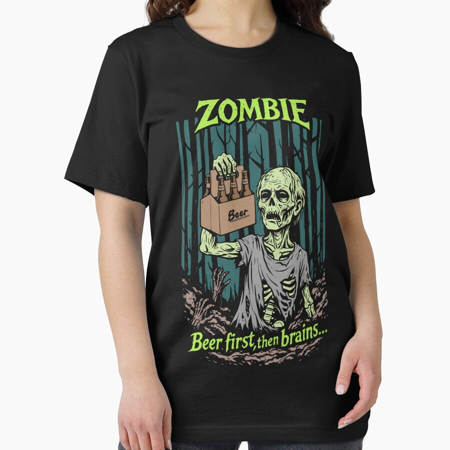 Beer First Then Brains - Funny Zombie Drinking Art by fabiandesigns88