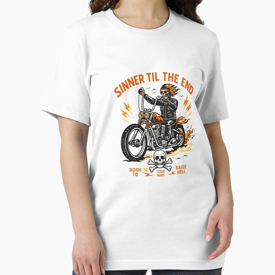 Motorcycle Biker Skull T-Shirt by Matinez Pink