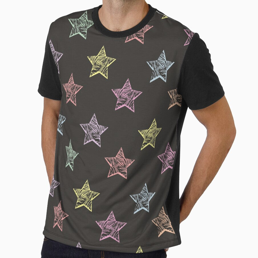Oversized Sketchy Candy Rainbow Stars - Onyx Black by Daniel Bevis Design