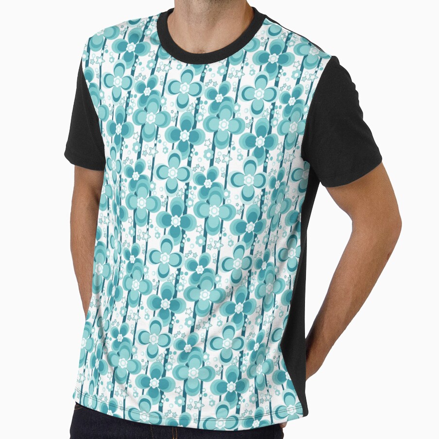 turquoise and white bright floral pattern by fuzzyfox