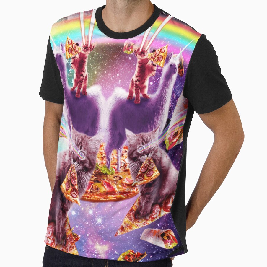 Laser Pizza Cat On Llama, Lazer Kitty Cats In Rainbow Space by SkylerJHill