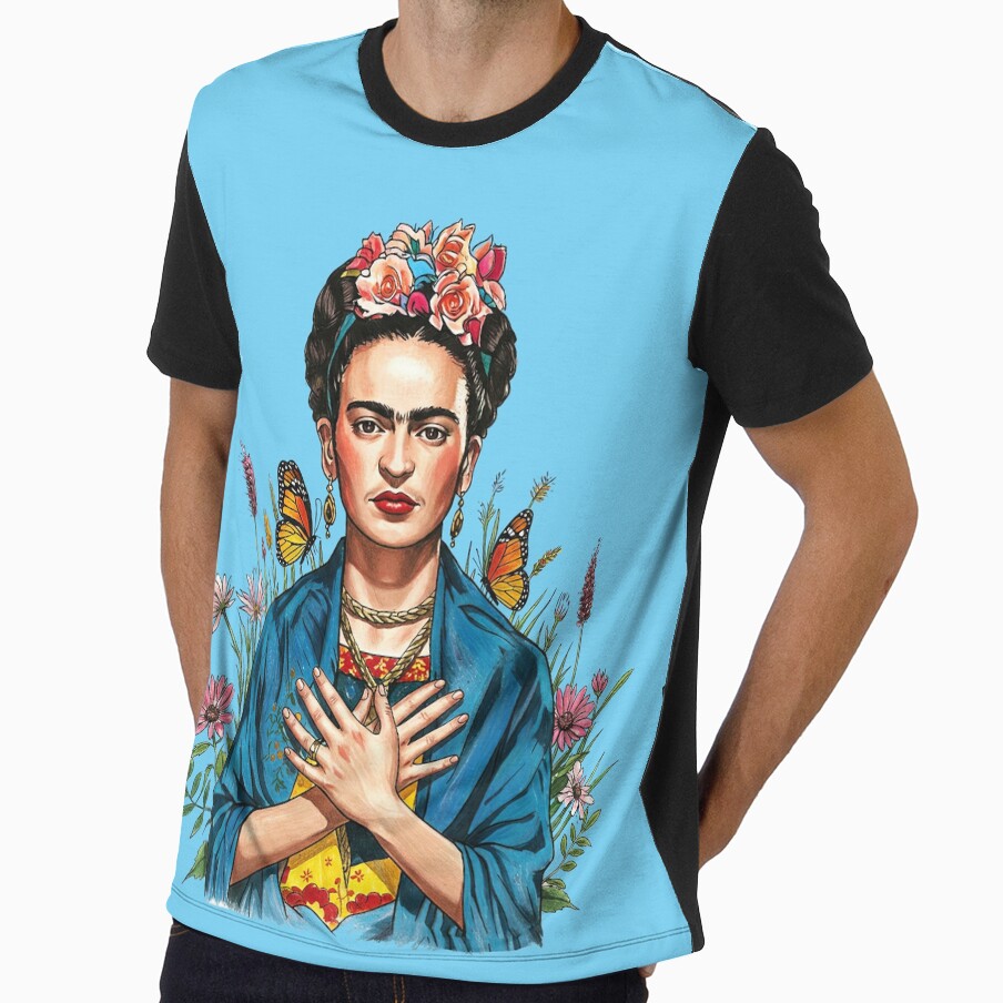 Frida Kahlo with Butterflies and Flowers by TeeARTHY
