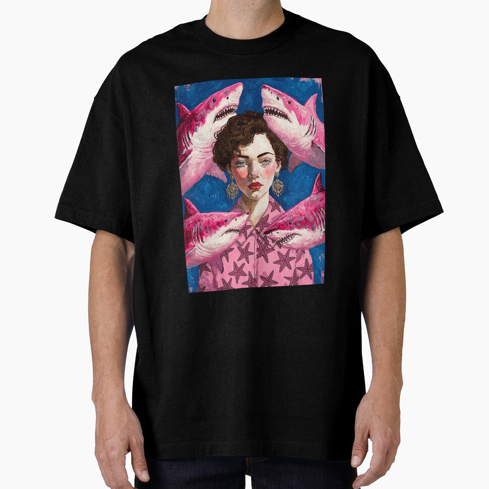 Girl surrounded by Pink sharks by PascoalSimoes