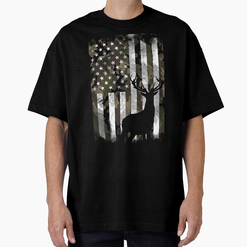 Camo US Flag Deer Elk Buck Camoflage Hunting Hunter Dad 	 Short Sleeve by cichhvenuu23