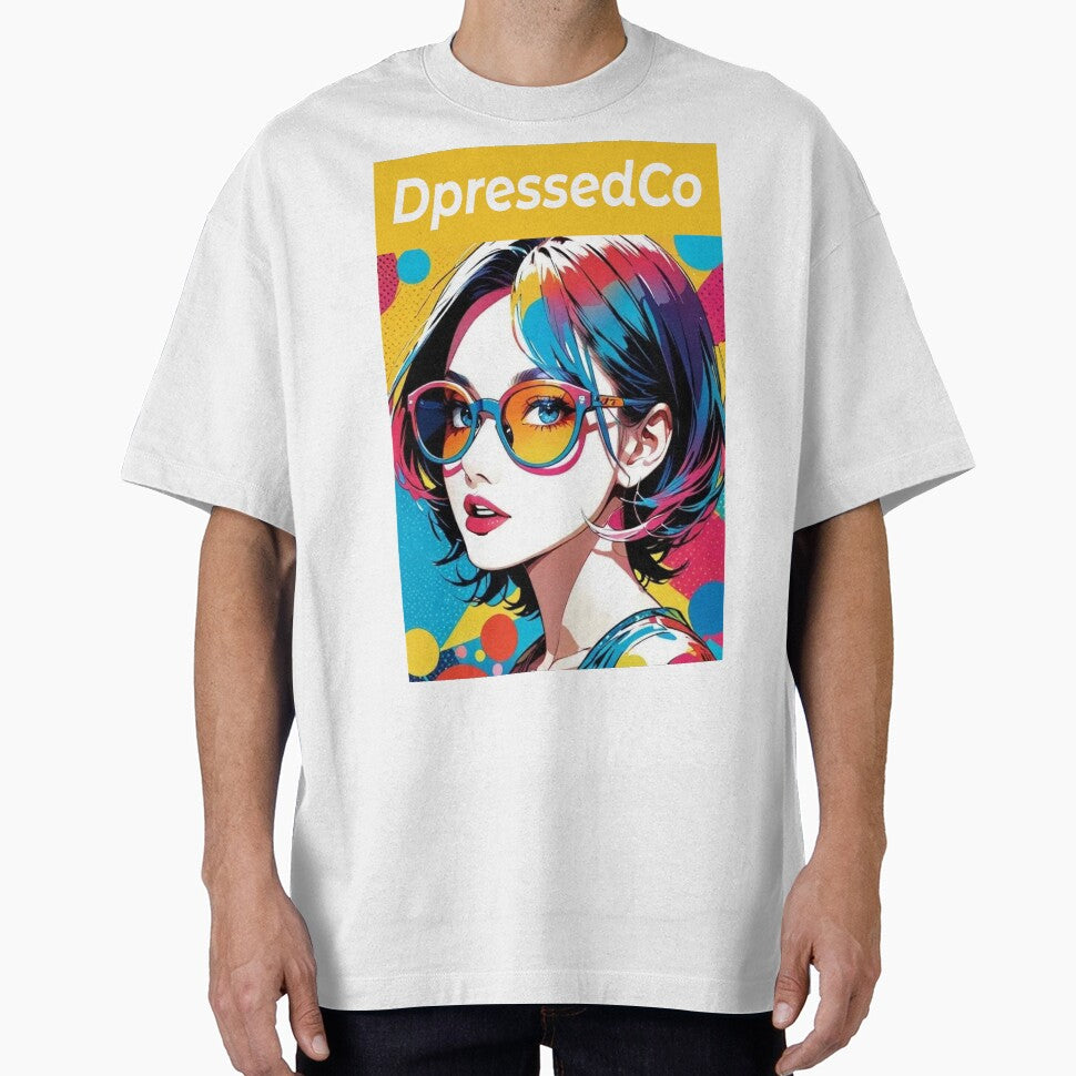 Pop Art Girl with Colorful Hair & Sunglasses – Vibrant Aesthetic Streetwear Design by DpressedCo
