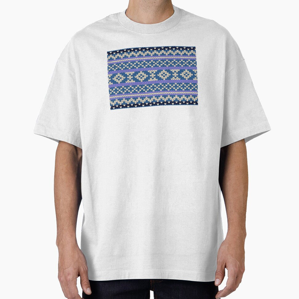 A knitted pattern in shades of dark blue and purple, with cream-colored stripes in a native boho style. by Nengsang