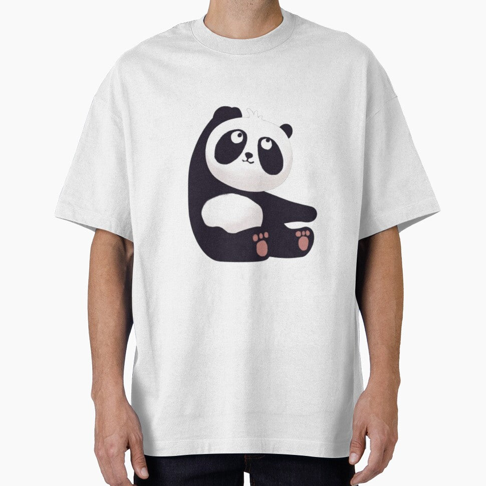 Soft Panda Gazing Up Textured Art | Kawaii Panda Aesthetic Gift for Her | Cute Panda Hoodie Tee by SOLIORA  ATELIER