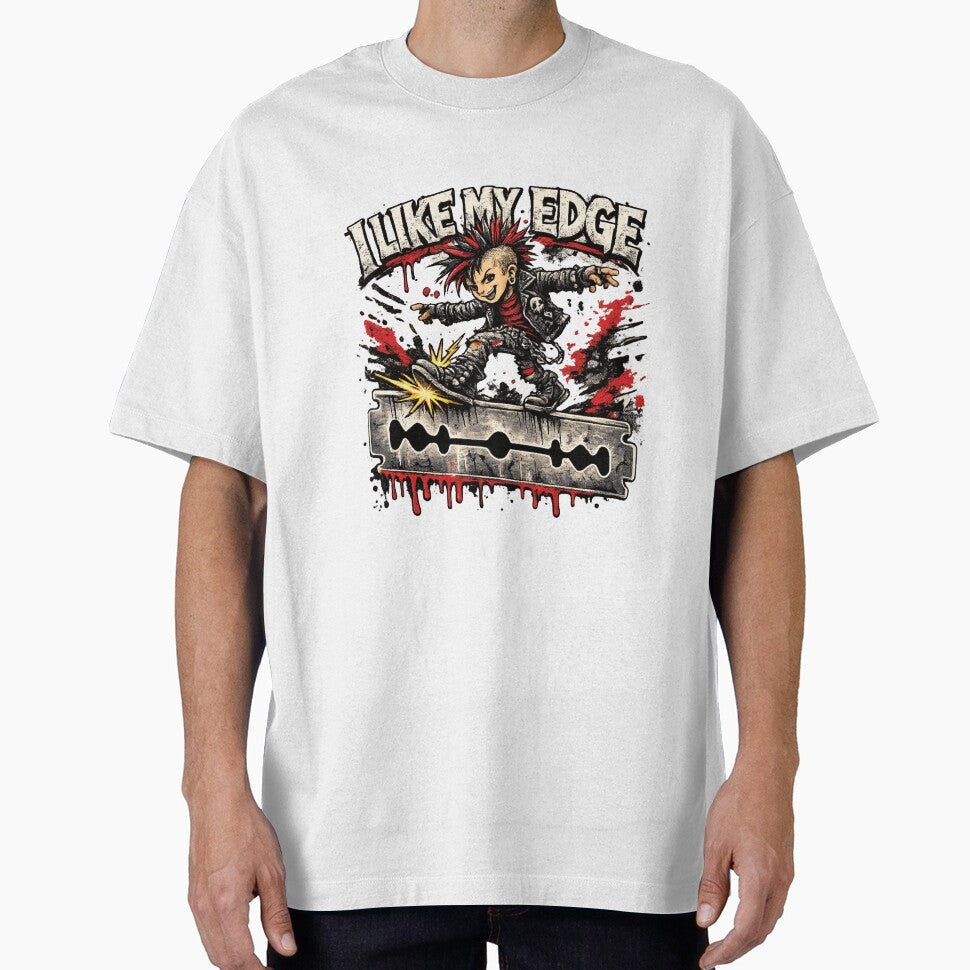 I Like My Edge – Punk Rock Razor Blade Cartoon T-Shirt by 486DesignCo