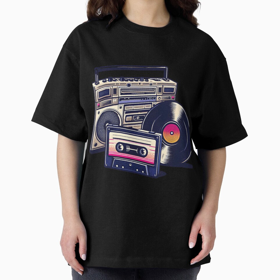 90'S Retro Boombox Cassette  Vinyl Record by discriminatio