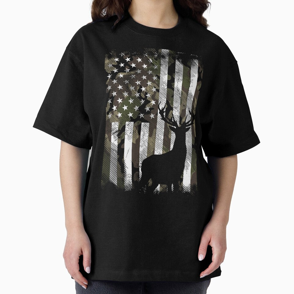 Camo US Flag Deer Elk Buck Camoflage Hunting Hunter Dad 	 Short Sleeve by cichhvenuu23