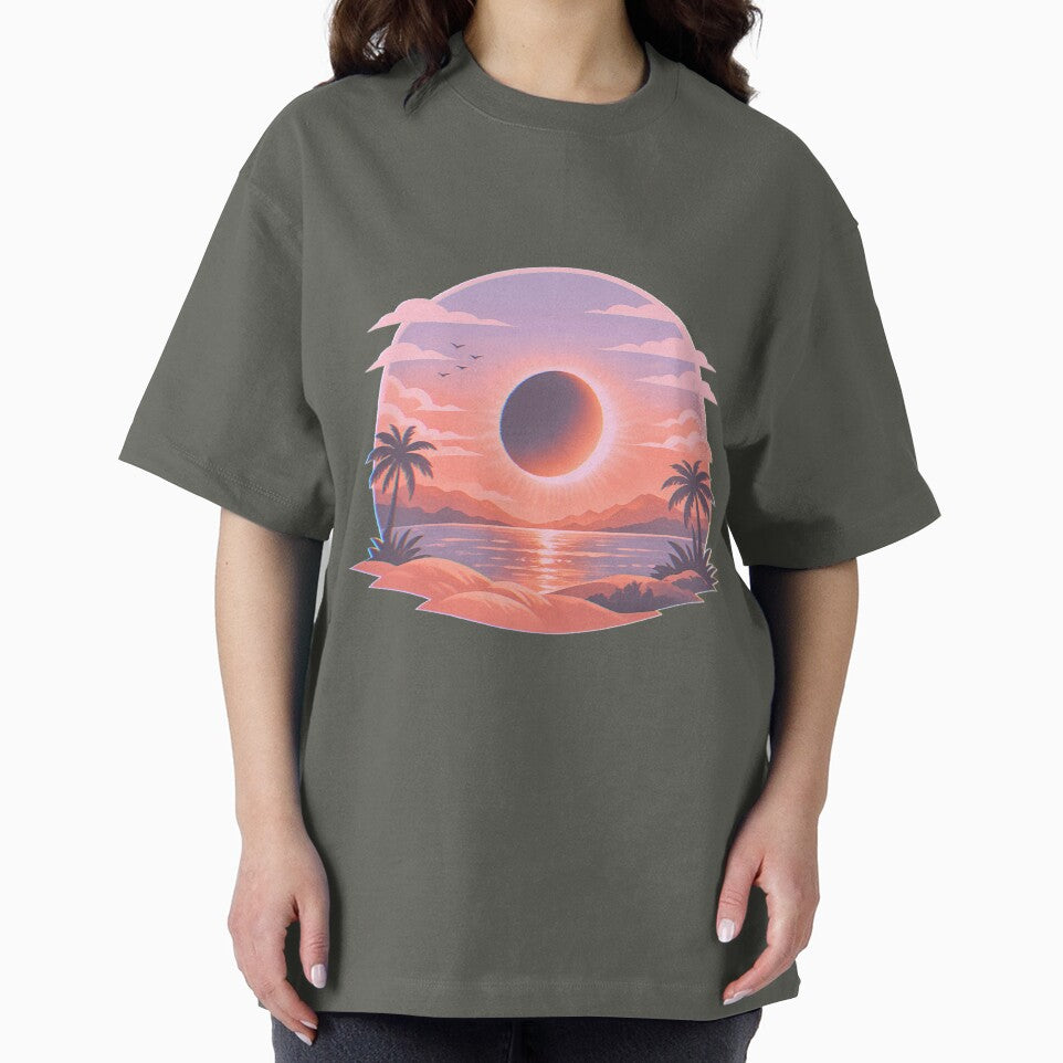 Sunset with eclipse, aesthetic design with soft colors by Moonshroomarts