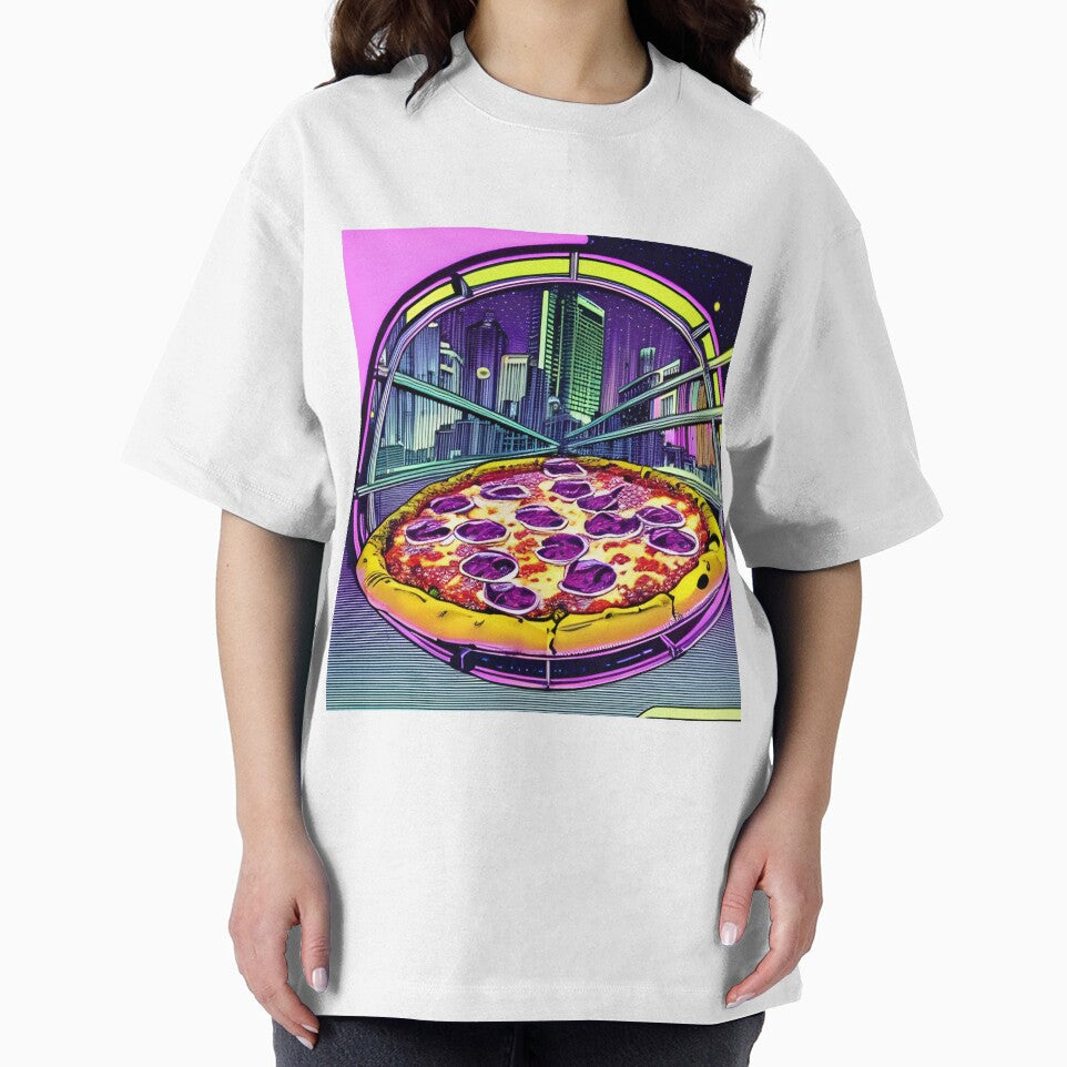 Pizza with night city retro style by imagenia