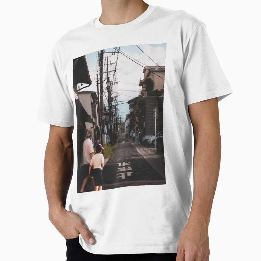 Father and child walking on suburban street by mazatrazz