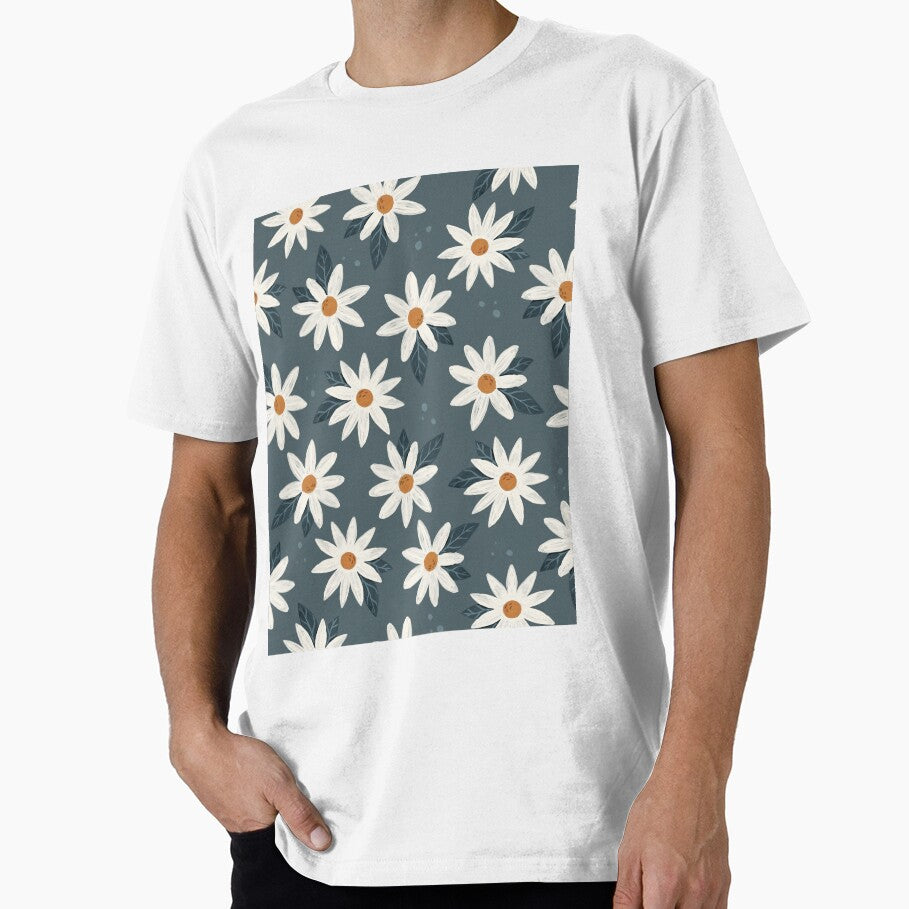 Boho Daisies Floral Print In Midnight Teal by Avenie