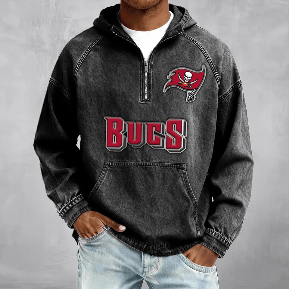 Tampa Bay Buccaneers Half-Zip Denim Hoodies For Fan