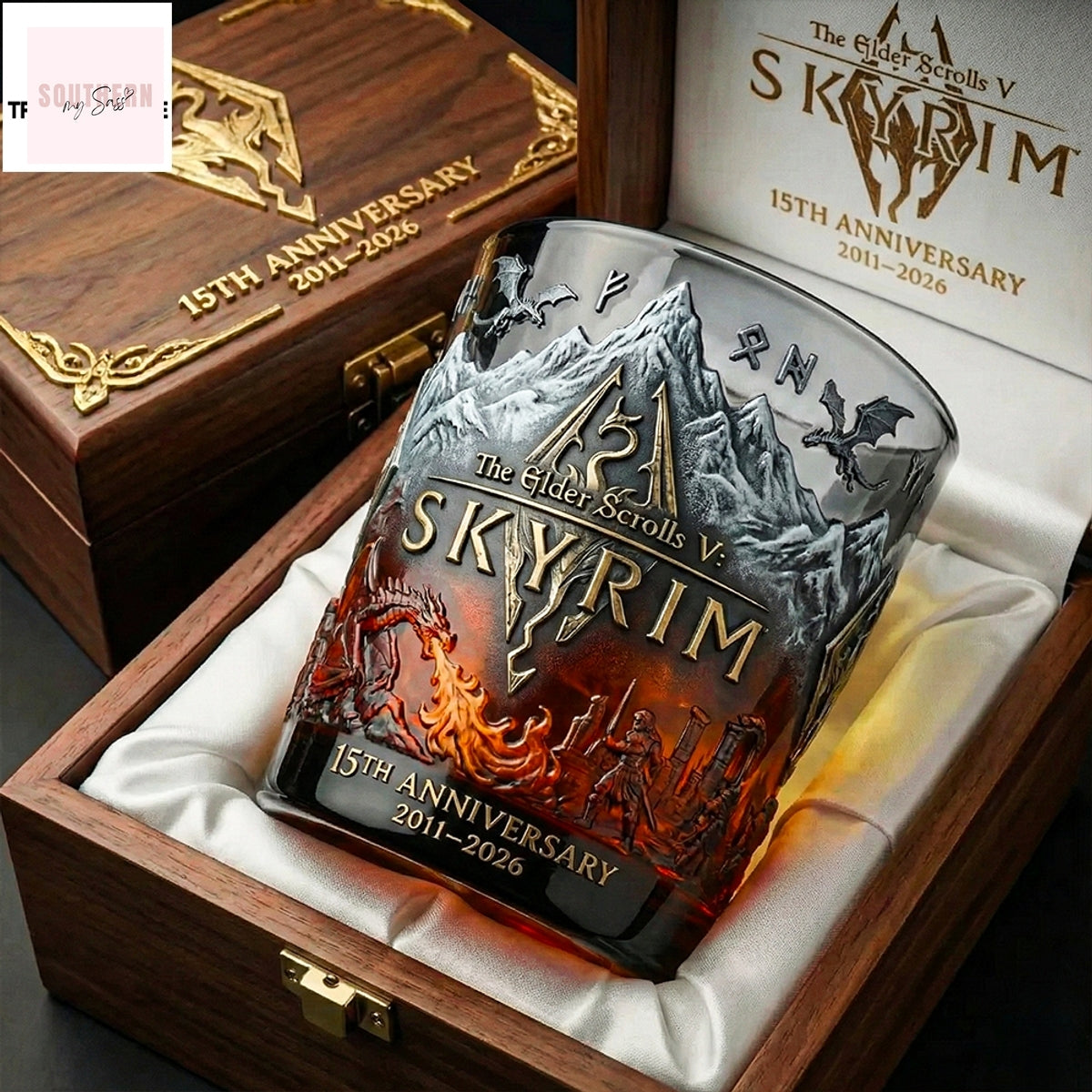 The Elder Scrolls V Skyrim 15Th Anniversary Commemorative Whiskey Glass