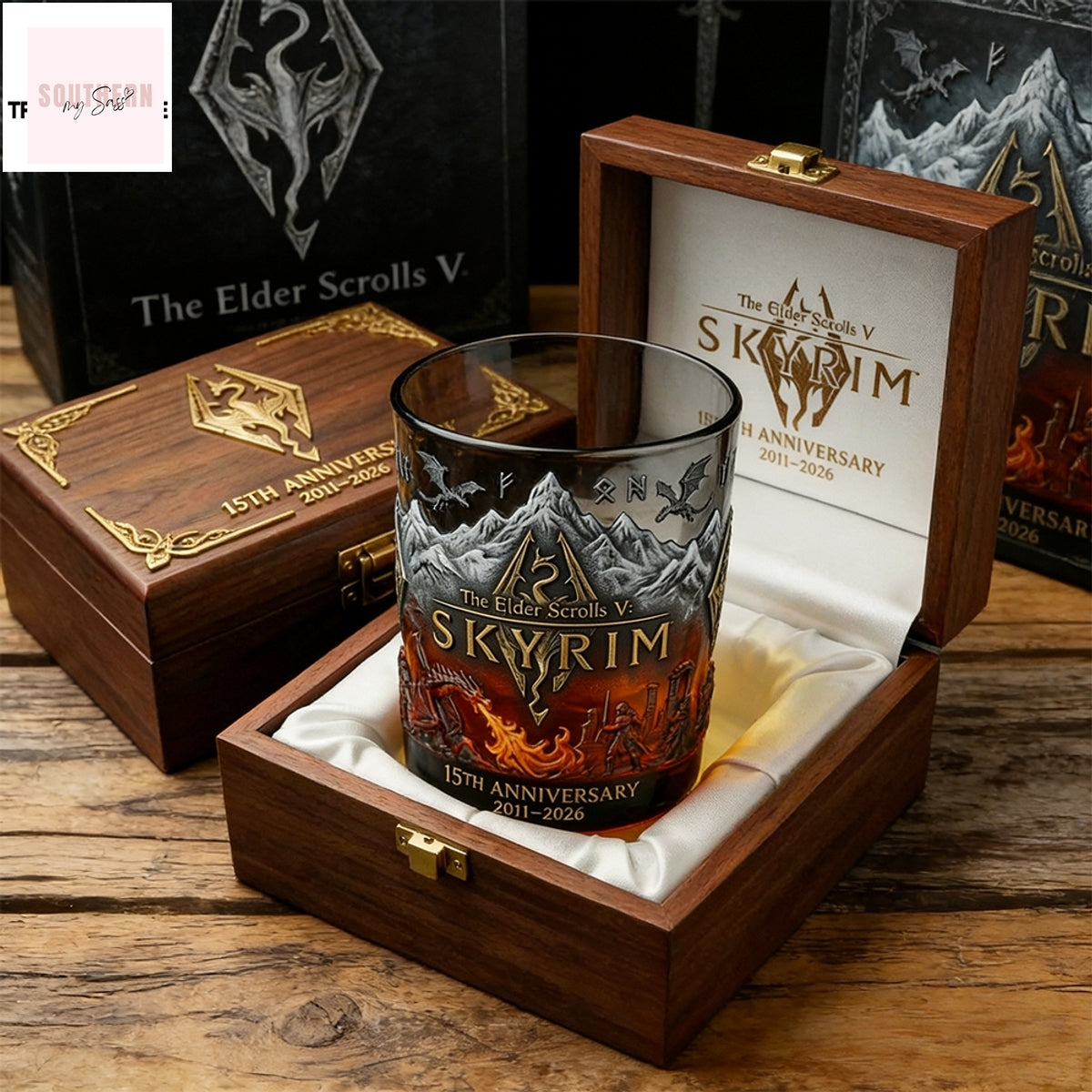The Elder Scrolls V Skyrim 15Th Anniversary Commemorative Whiskey Glass