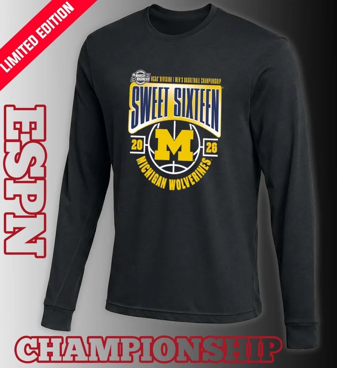 Michigan Wolverines Sweet 16 NCAA DI Men’s Basketball Tournament March Madness 2026 T-Shirt
