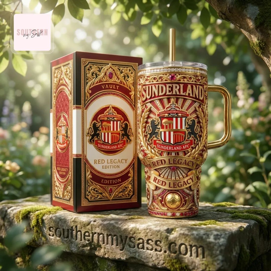 Sunderland AFC Red Legacy Edition Luxury Gold 40oz Insulated Tumbler with Handle