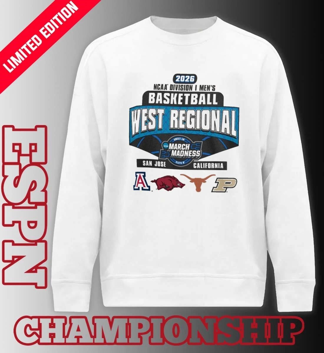 4 Teams West Regional 2026 NCAA DI Men’s Basketball Sweet Sixteen T-Shirt