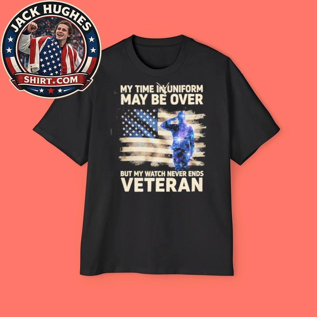 My Watch Never Ends Veteran Saluting Soldier American Flag Shirt