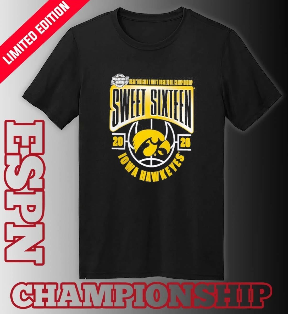 Iowa Hawkeyes 2026 NCAA Men’s Basketball Tournament March Madness Sweet 16 T-Shirt